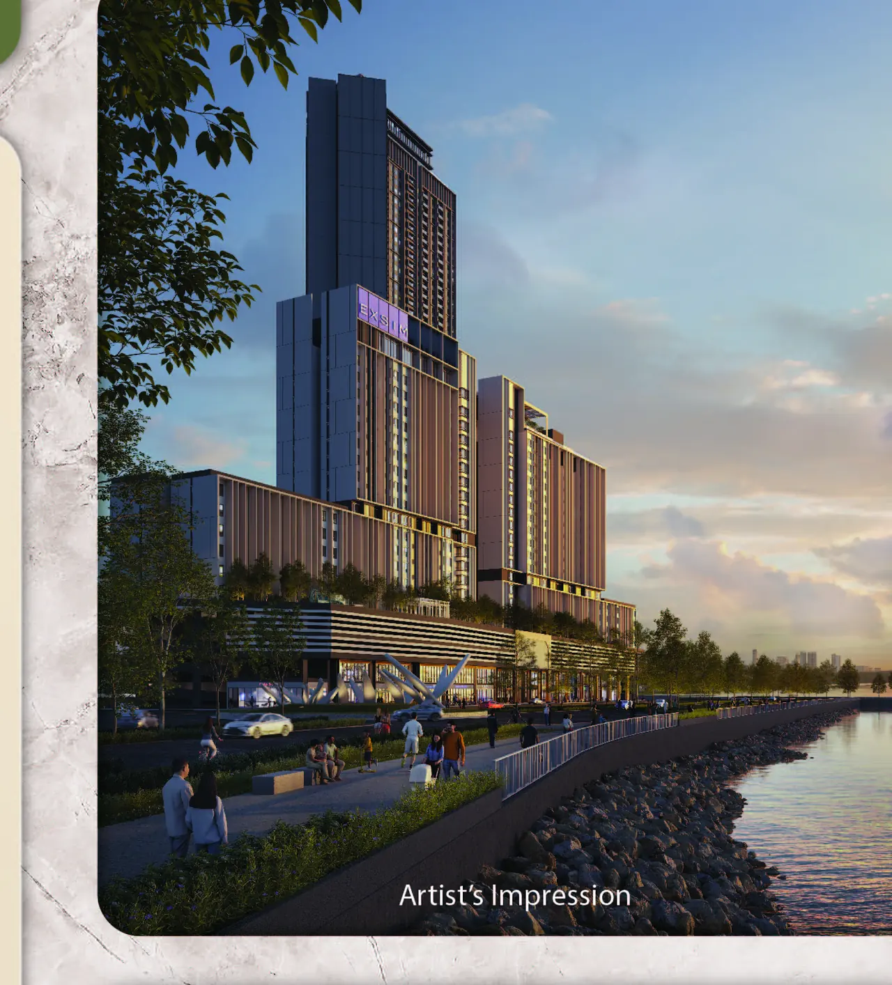 Keeperz Suites waterfront promenade at sunset, Gelugor Penang